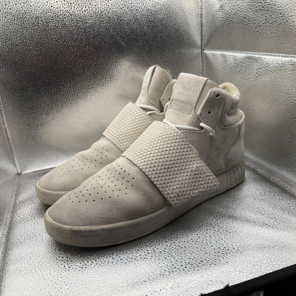 Size 11.5 Adidas‎ Tubular Invader Strap High Top Off White Mens Sneakers BB5038